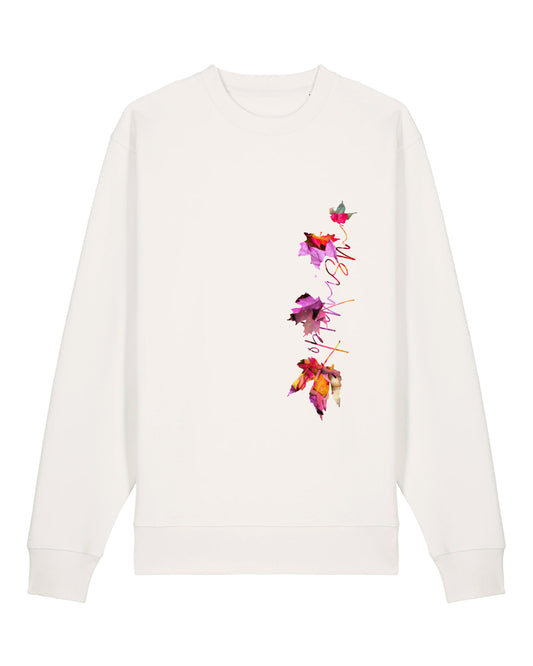 Falling Leaves White Organic Crew Neck Sweatshirt