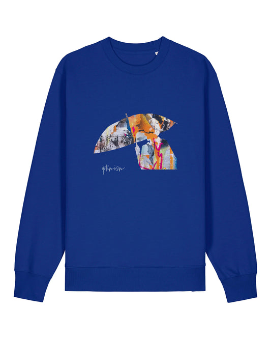 Umbrella Collage Blue Organic Crew Neck Sweatshirt