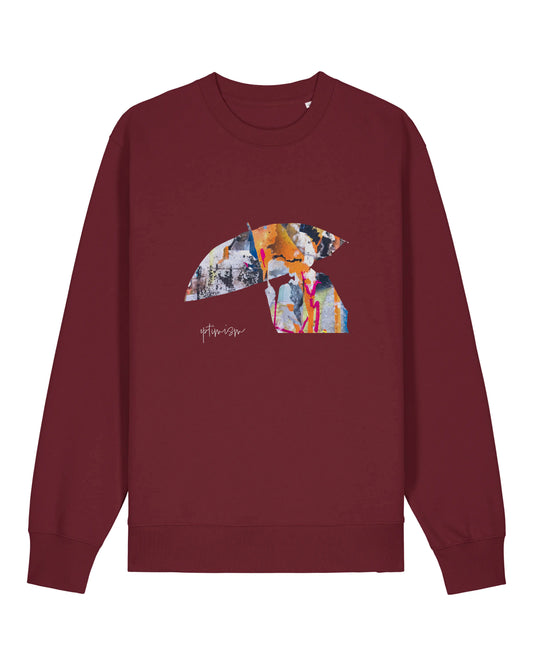 Umbrella Collage Burgundy Organic Crew Neck Sweatshirt